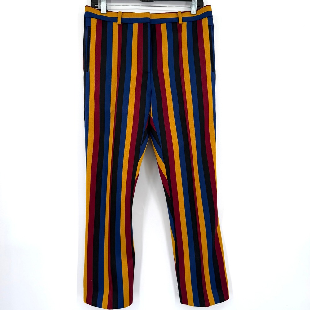 Rokh Multi Color Wool Blend Striped High Rise Straight Leg Trousers IT 40 US 4
